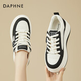 达芙妮（DAPHNE）小白鞋女2025新款休闲鞋女百搭运动白色板鞋厚底软底系带女鞋子 黑色 37
