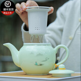 连山阁 陶瓷泡茶壶带过滤网内胆大号容量家用茶具单壶冲茶器杯子套装 升级山水茶壶陶瓷650ml（单壶