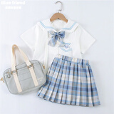 女童套装儿童学院风jk制服连衣裙夏装百褶裙童装夏天大童夏季裙子 玉桂狗鸢尾兰+【赠送白中筒袜】 150cm