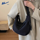 回力斜挎包女学生大容量韩系简约ins风潮牌女休闲饺子包单肩包邮差包 黑色【面料升级-可装11寸平板】