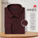 NAUTICA TAILORED【厚款磨毛】长袖衬衫男春季商务纯棉正装衬衣酒红43