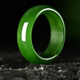 玉石阙 碧玉戒指菠菜绿戒指男女情侣对戒素戒圈尾戒纪念节日礼物 15号内圈周长58mm(附鉴定证书)