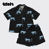 野兽派家居（tbh）【明星同款】Z系列天丝棉家居服套装女四季可外穿情侣睡衣 天丝棉短款家居服套装 黑豹 XL