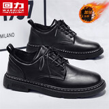 回力商务休闲男鞋低帮工装鞋子男士英伦系带皮鞋男 0650 黑色加绒 44