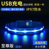楚克奇（CHUKCHI）狗狗发光项圈USB充电宠物夜光圈牵引绳狗绳防丢遛狗颈圈金毛防水 至尊版蓝色 S-建议颈围28-36CM以内