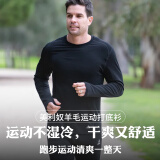 灰壳户外男美利奴羊毛速干衣100%美丽诺打底衫长袖登山运动贴身内衣 黑色 【180gsm】100%羊毛 L 推荐155-170斤