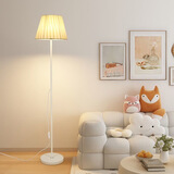 乐珊北欧简约节能布艺落地灯客厅书房酒店卧室床头装饰台灯落地立式灯 米黄色灯罩+三色变光12W+白杆