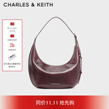 CHARLES&KEITH复古柔软新月包腋下包斜挎包生日礼物CK2-40782526 Wineberry Red紫红色 中包