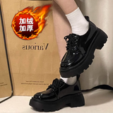 铂呐苓小皮鞋女2025新款日系jk制服配裙子厚底粗跟乐福鞋黑色工作鞋 英伦风单鞋【加绒款】 37