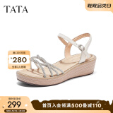 他她（TATA）厚底一字带坡跟凉沙滩凉鞋女凉鞋女新款式WBR01BL3 米白 39