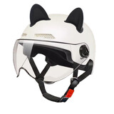 戈凡新国标电动车头盔男女士四季款通用电瓶车安全帽防雾轻便3C认证 M101-珍珠白【短镜+猫耳全黑】