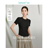 茵曼（INMAN）新中式盘扣印花T恤2025夏季女装新款珠扣短袖修身显瘦上衣 黑色 XL