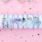 言象头绳女韩版中小学生发饰网红发圈百搭可爱发绳儿童橡皮筋小孩 甜美纱袋装蓝系1套8根