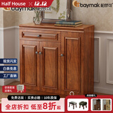 柏梦可中式鞋柜门口入户柜实木色客厅门口外楼道家用玄关复古美式收纳柜 1402【102*34.3*100cm】 送货到家并安装