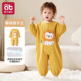 爱贝迪拉（AIBEDILA）宝宝灯芯绒连体罩衣儿童吃饭围兜女宝秋冬爬行防水防脏男宝爬爬服 椰林狮子王 【亲肤柔软】 90cm （1-3岁，适合身高78-86cm）