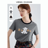 VEGA CHANG半身裙女2026年夏季新款美式休闲学院风小众设计感高腰格纹裙裤 印花灰（T恤） S
