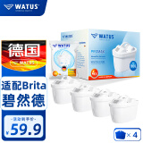 WATUS德国原装进口滤芯适用碧蓝德过滤水壶净水器 适配Brita碧然德滤芯4枚装