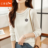 红蜻蜓（RED DRAGONFLY） 韩版圆领长袖T恤女2025春秋季新款时尚套头宽松减龄气质上衣 白色 XL