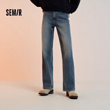 森马（Semir）森柔牛仔|牛仔裤女抓毛宽松阔腿裤冬季女士做旧长裤103724124001A