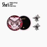 She's茜子发饰仿水晶镶钻小抓夹发量少半扎发夹发抓头饰发卡生日礼物女 盒装-黑底蝴蝶红钻GE