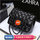 KYOJIN高端大牌轻奢女包单肩斜跨包菱格链条包七夕情人节礼物香奈小香儿 钨钢穿皮链条小号