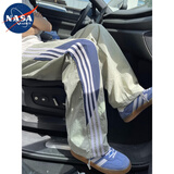 nasawassup裤子男春秋季潮牌痞帅宽松阔腿休闲长裤三条杠薄款速干抽绳束脚裤 豆绿色K82-HM XL 【建议120-135斤】