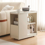林氏家居岩板茶几客厅可移动小户型边几茶水柜沙发边柜可可系列可选OU2J 【奶油色|半开放】移动边几