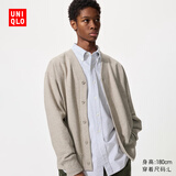 优衣库男装休闲开衫/长袖时尚V领卫衣外套483299 31 米色 L /175/100A