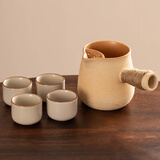 瓷牌茗茶具（cipaiming teaset）围炉煮茶家用全套配件罐罐茶煮茶壶室内炭火炉烤红薯 小条纹月颜壶+米黄汝窑4杯 600ml