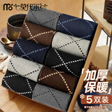 莫代尔男士袜子男秋冬季加绒加厚中筒袜东北抗寒保暖毛圈袜家居睡眠长袜 混色 5双 均码