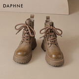 达芙妮棕色复古马丁靴子女秋冬加绒鞋2025新款秋户外工装大黄靴增高短靴