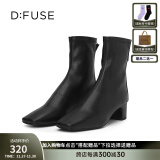 迪芙斯（D:FUSE）【镇店之宝】DFuse冬季款方头奶油短靴粗跟弹力瘦瘦靴网红女靴 经典黑色（主推款短靴） 38