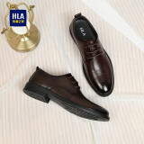 海澜之家HLA皮鞋男士商务休闲系带正装德比鞋子男HAAPXM3AA90183 棕色42