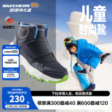 Skechers斯凯奇男女童棉鞋儿童雪地靴冬季厚实保暖中帮大童二棉鞋8701648L 男童-海军蓝色-多彩色-NVMT 35码