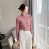 寐丽半高领打底衫女面膜衣秋冬亲肤高弹修身长袖外穿内搭打底上衣 珊瑚粉 均码80-120斤