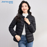 真维斯（JEANSWEST）羽绒服2025冬季连帽轻薄短款外套白鸭绒保暖舒适黑色2XL