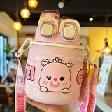 GULOO儿童保温杯幼儿园小学生专用男女孩316不锈钢双饮吸管大肚水杯壶 粉色海狸 620ml 双饮口+316内胆