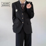 木村叔木村叔dk日系制服西装外套男士春季中长款西服绀色西服男西服套装 黑色西服套装（裤子+西服）MCS M
