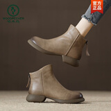 啄木鸟断码真皮复古后拉链马丁靴女单靴2025秋冬季新款短靴女 卡其加绒 37