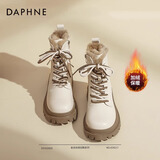 达芙妮秋冬真皮马丁靴女2025最新款厚底增高英伦风短靴加绒加厚雪地靴女 卡其色【超厚绒】 38