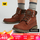 CAT卡特工装靴高帮马丁靴鞋子男士荔枝纹棕红防泼水户外牛皮防滑短靴 棕红 36