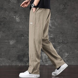 乐新潮夏季超薄棉麻透气休闲裤男宽松大码速干阔腿裤男士潮流运动直筒裤 杏色 L 【130-145斤】