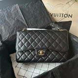 【二手95新】Chanel香奈儿 经典款 2.55 CF中号 羊皮 牛皮 荔枝皮 女士单肩包斜挎包 jumbo 黑金