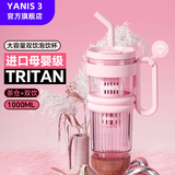 YANIS 3水杯大容量女生运动水壶2024新款耐高温tritan学生太空杯吸管杯子 （独立茶仓）点萃粉 1000ml