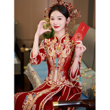 秀禾世家【东方简奢风】秀禾服婚服2025新款新娘丝绒新中式出阁服结婚嫁衣 「新中式」N-516奢华款 M