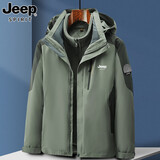JEEP SPIRIT吉普冲锋衣三合一夹克男秋冬季男士宽松休闲防风加绒外套户外男装 WAC-2299军绿 L【建议110-120斤】