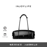 INJOYLIFE健身包中号新款潮复古软皮单肩包枕头包大容量手拎包女 黑色中号