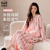 猫人（MiiOW）纯棉睡裙女秋冬季长袖睡衣女大码待产裙连衣裙开衫家居服可外穿 桃粉小猫 【舒适纯棉 柔软亲肤】 L 【建议100-120斤】