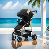 锦童婴儿推车双向婴儿车0-6岁用折叠可坐可躺带减震轻便折叠手推车 升级版-经典黑【双向+一键收车+加大车轮】