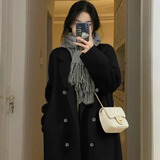 多菲尼森 黑色毛呢外套女秋冬2024新款高级感中长款小个子赫本风呢子大衣 大衣黑色【夹棉加厚】 M 【适穿110-125斤】
